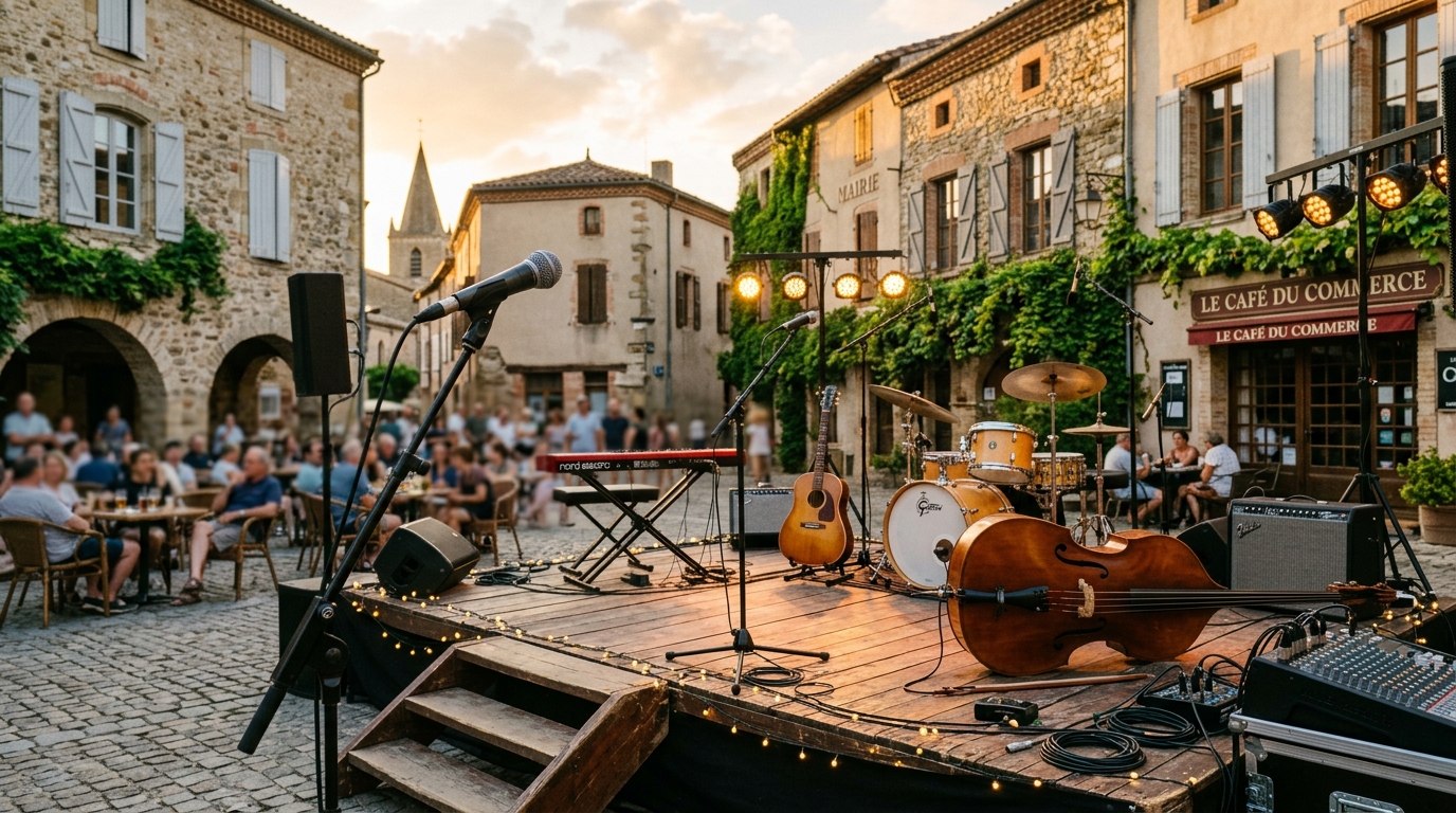 Infrastructure scénique et sonorisation professionnelle pour le spectacle vivant par FRUIT JAZZ en Occitanie