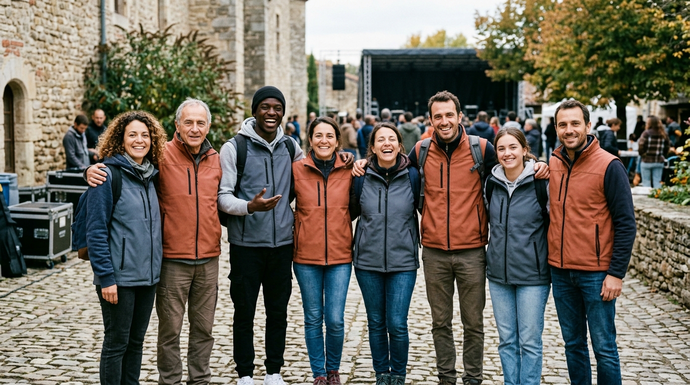 Équipe de bénévoles mobilisée pour le festival itinérant de jazz en plein air
